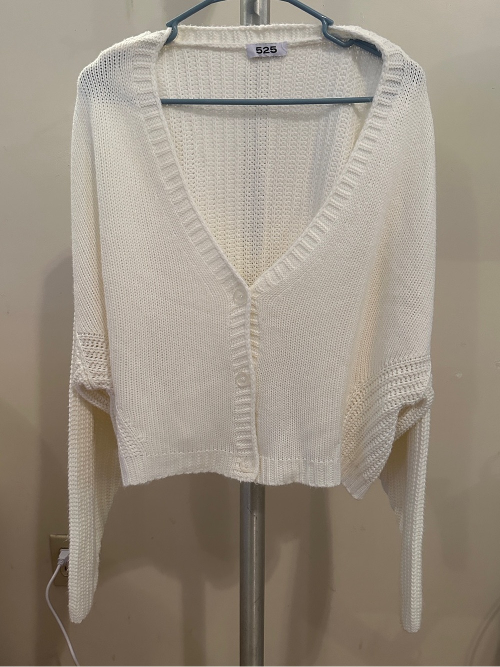 525 America Cream Open-Knit V-Neck Cardigan
